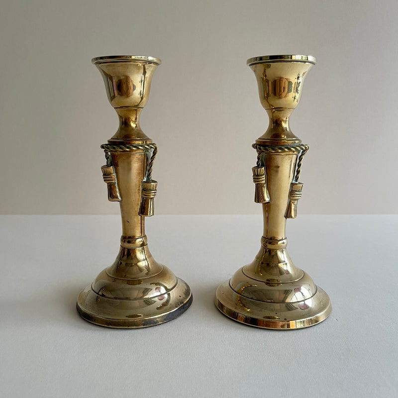 Mid Century Brass Candlesticks with rope design