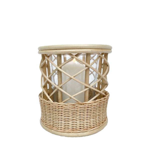 Belanak Wicker Hurricane Large. These wicker hurricanes can be used in multiple ways. Group the two different sizes with candles on the dinner or side table or alternatively use them as vases with fresh flowers.  The glass insert can be removed for easy cleaning in the dishwasher. Made by hand of woven rattan by our artisans in Java, Indonesia.  