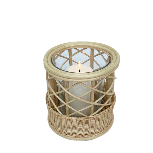 Belanak Wicker Hurricane Large. These wicker hurricanes can be used in multiple ways. Group the two different sizes with candles on the dinner or side table or alternatively use them as vases with fresh flowers.  The glass insert can be removed for easy cleaning in the dishwasher. Made by hand of woven rattan by our artisans in Java, Indonesia.  