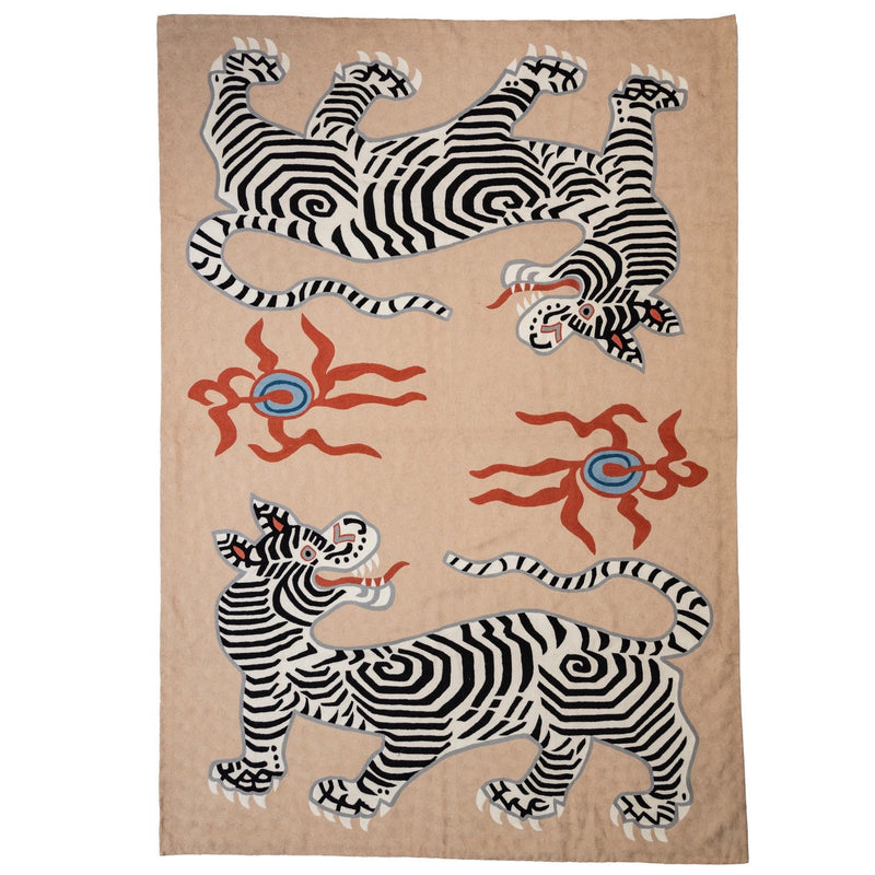 Two Tibetan Tigers Carpet ~ Nude pink & Coral