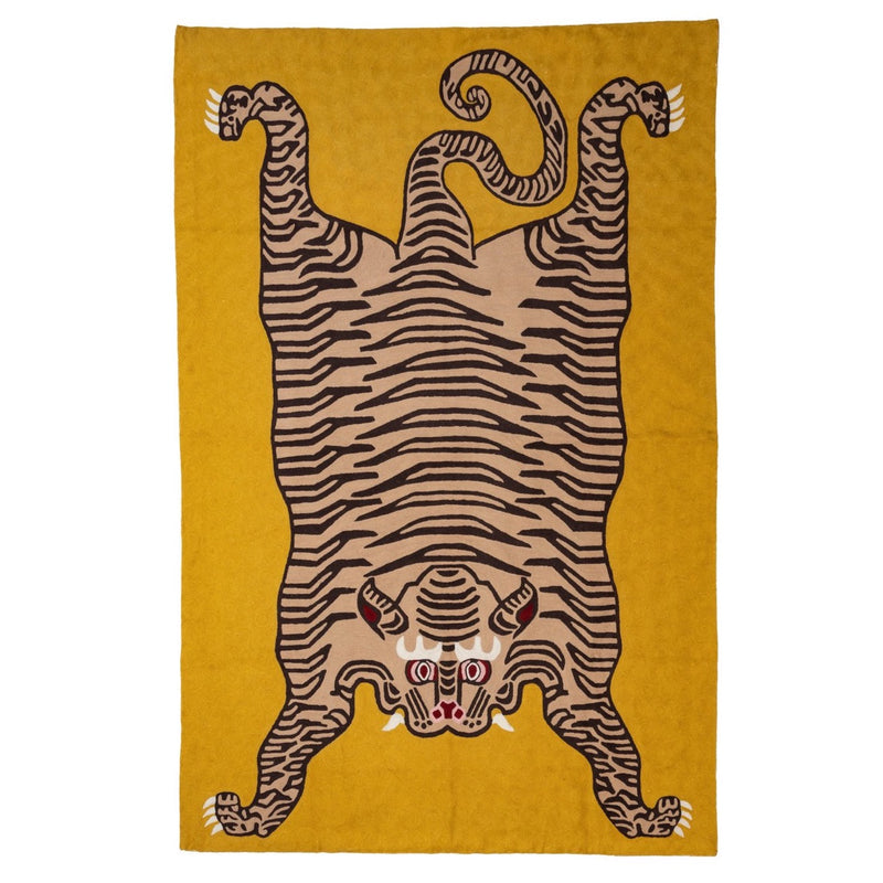 Tibetan Tiger Carpet ~ Saffron Yellow & golden beige - The Jungle Emporium