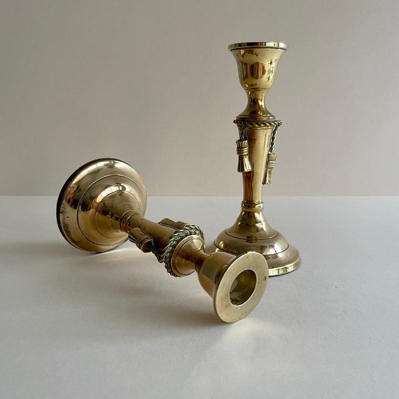 Mid Century Brass Candlesticks with rope design