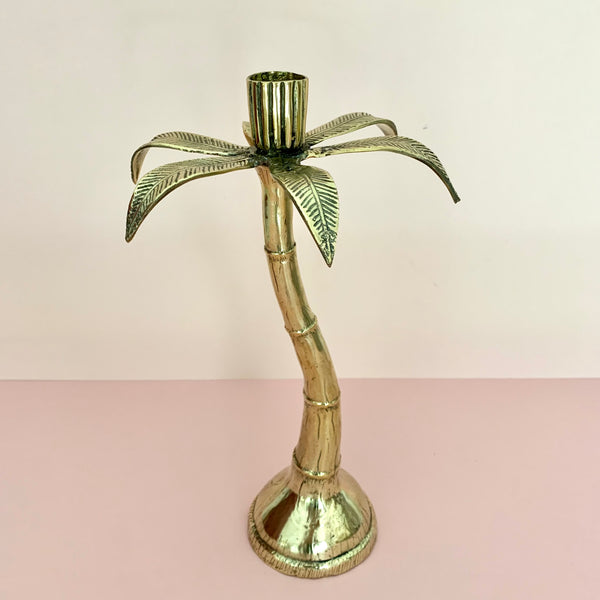Leaning Brass Palm Tree Candleholder - The Jungle Emporium