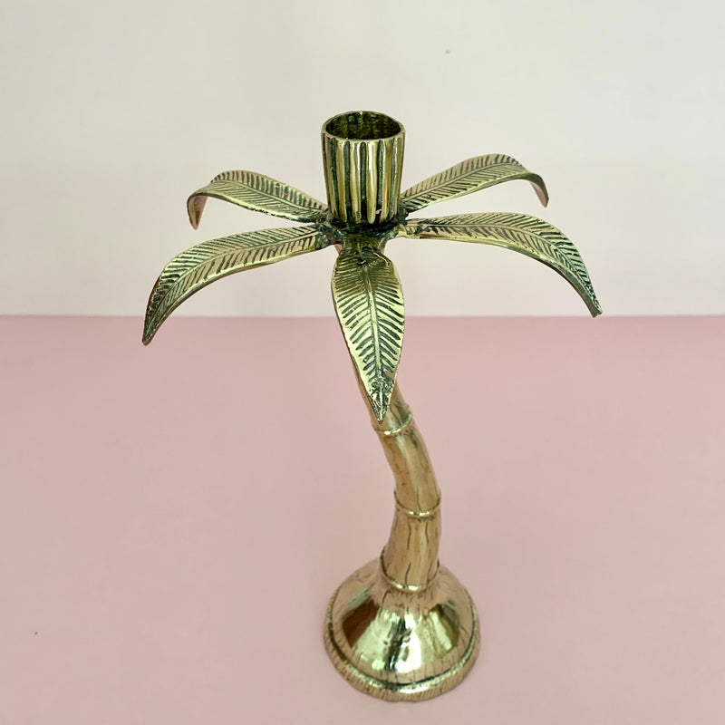 Leaning Brass Palm Tree Candleholder - The Jungle Emporium