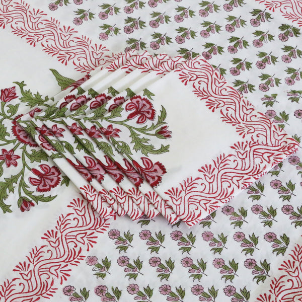 Block Print Tablecloth & Napkin Set ~ Jal Mahal