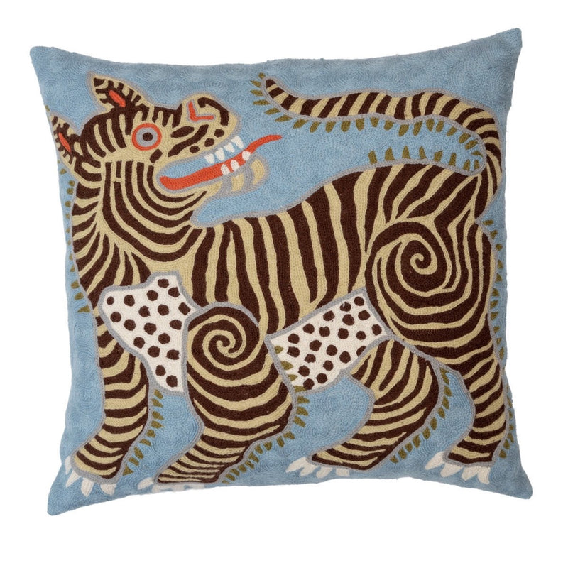 Tibetan Tiger Cushion Cover ~ Duck egg Blue - The Jungle Emporium