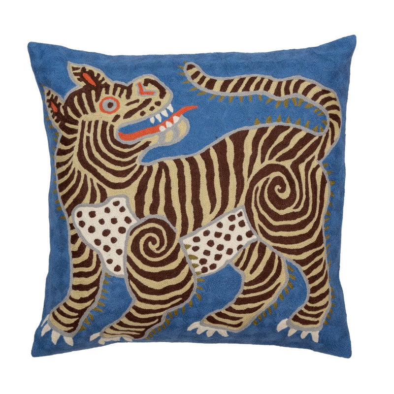 Tibetan Tiger Cushion Cover ~ Sky Blue