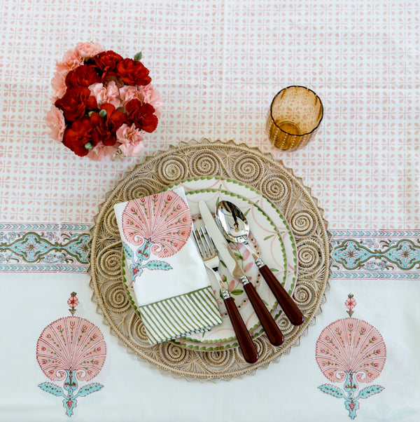 Block Print Tablecloth & Napkin Set ~ Pink City - The Jungle Emporium