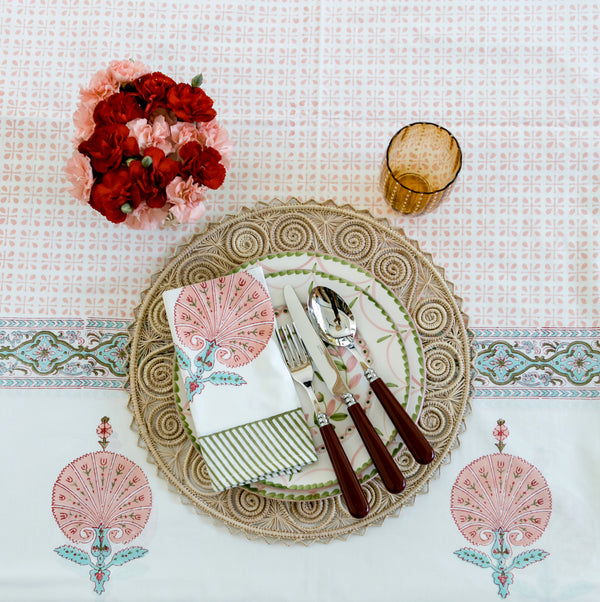 Block Print Tablecloth & Napkin Set ~ Pink City